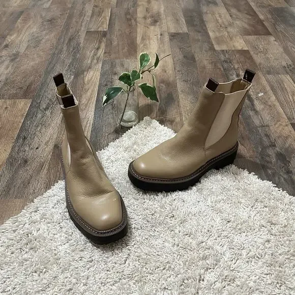 Sam Edelman Size 7 M Tan Sesame Waterproof Leather Laguna Chelsea Boots