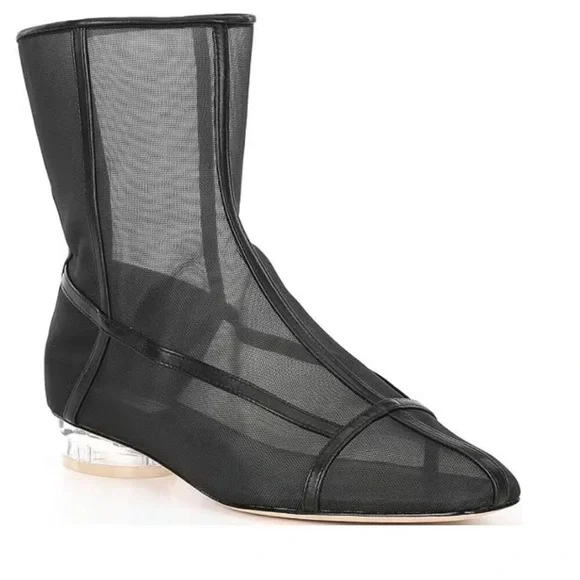 Antonio Melani Elizabeth Damrich femme cage mesh black ankle booties 6.5 NWOB