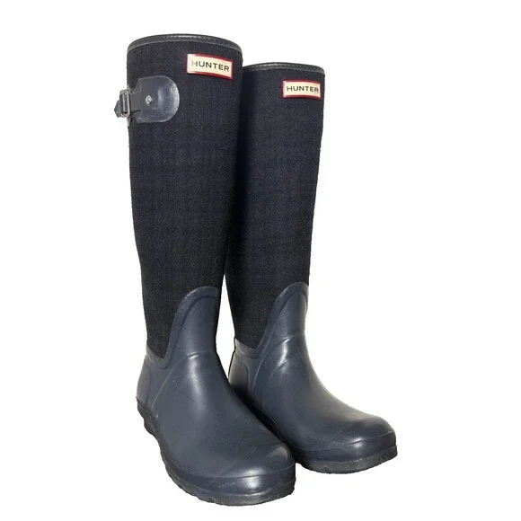 Hunter Original Tall Rain Boots Women's US 8 EU 39 Navy Felt Wool Waterproof