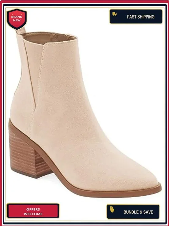 Women's Pointed Toe Ankle Boots Chunky Block Heel Side Zipper Chelsea Booties