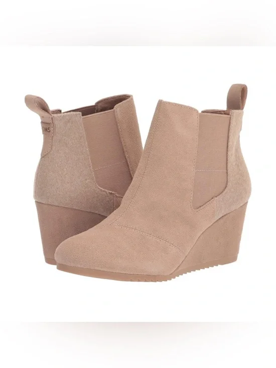 TOMS | Bailey Women's Wedge Ankle Boots Suede Warm Taupe | Size 6.5