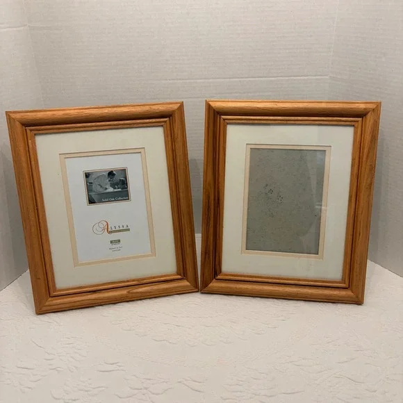 Alyssa Solid Oak Picture Frames Set of 2 Wood 8x10 Matted to 5x7 Tabletop Wall