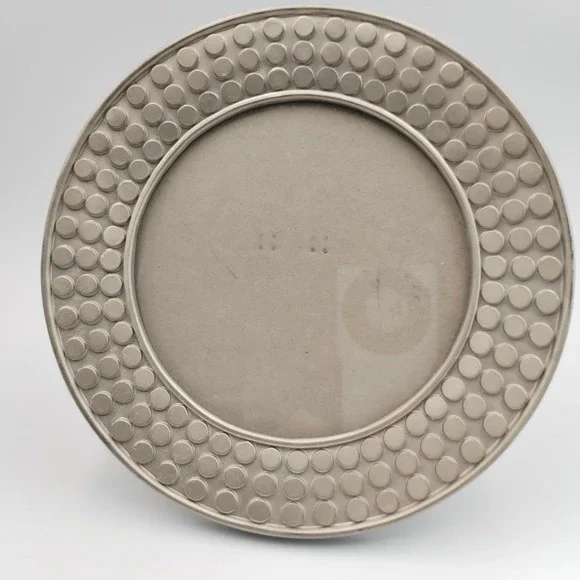 Vintage 1998 HB Group Round Pewter Tone Picture Frame Studded Bubble Texture 7.5