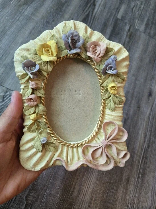 Floral Ceramic Picture Frame with Pastel Roses