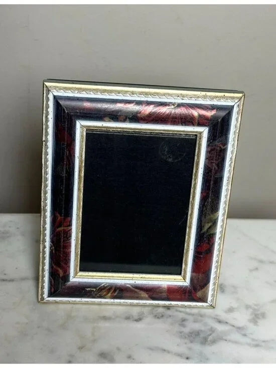 Vintage Rustic 4x5 Picture Frame | Distressed Burgundy Floral Photo Frame