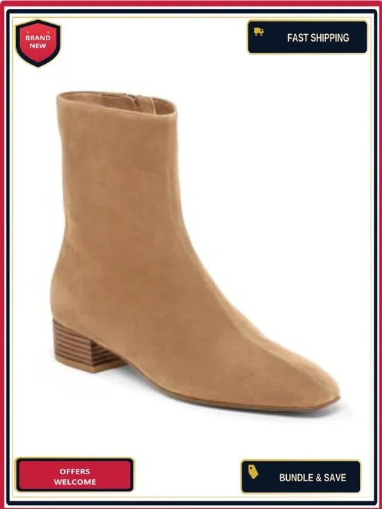 Faux Leather Square Toe Ankle Boots Low Block Heel Side Zipper Dress Booties
