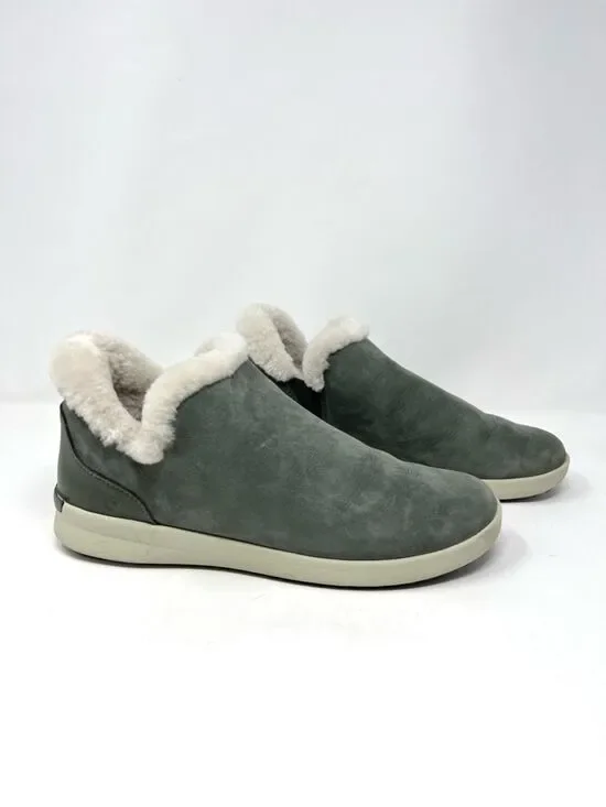 OluKai Mālua Hulu Waterproof Leather Shearling Booties Dusty Olive Green 9.5