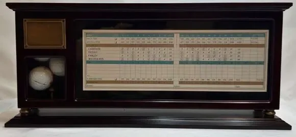 Bombay Company Golf Scorecard Display Shadow Box Wood Trophy Case Ball Holder