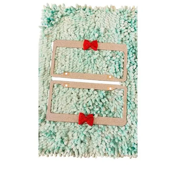 Gorgeous Minnie Mouse style red bow Rhinestones license plates front & back 2pc