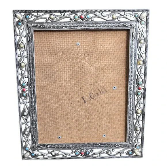 Thomasville Ornate Silver Tone 13x11 Turquoise Pearl Jeweled 10x15‎ Photo Frame