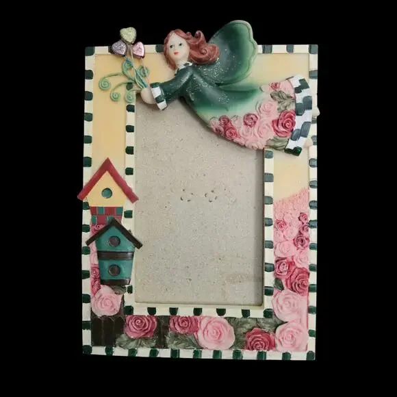 Designspirations Fairy Photo Frame Roses Birdhouses Green Resin Picture Frame