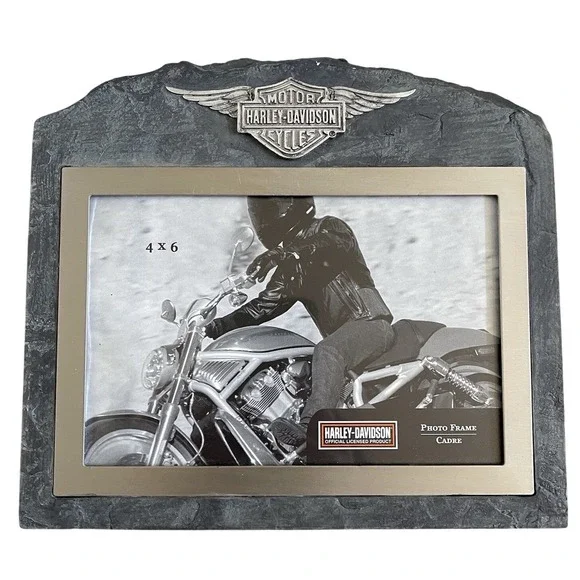 Harley Davidson Hallmark Photo Frame‎ Metal & Stone Slate 4x6 2005