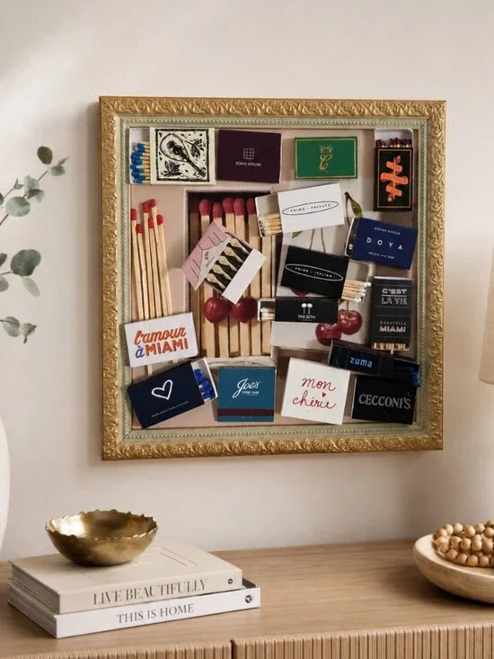 Handcrafted Framed Decorative Matchbox Shadow Box - Gold Frame, Assorted Colors