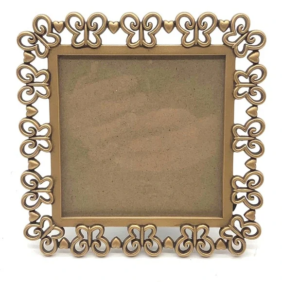Elsa L.I.C. Picture Frame 4x4 Gold Butterfly Heart Ornate Metal Vintage 1999
