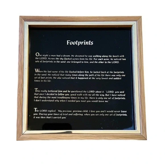 Footprints Poem Framed Plaque Wall Decor Black 9in Religious‎ Inspirational