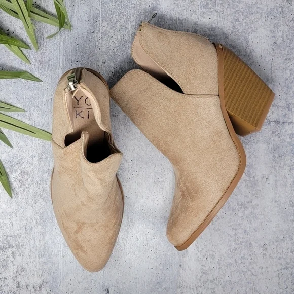 Yoki | Vella Tan Faux Suede Booties with Side Cutouts