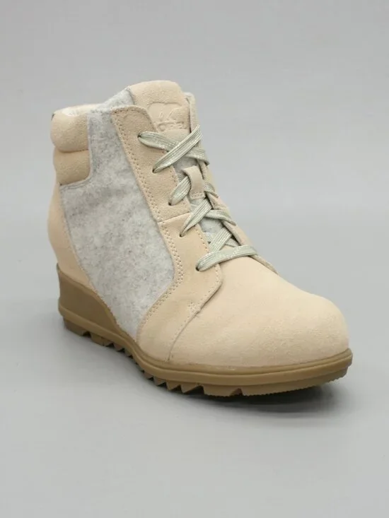 Sorel Ladies 7 Evie Ankle Lace Tan Suede Gray Felt Wedge Booties - NL4926-209
