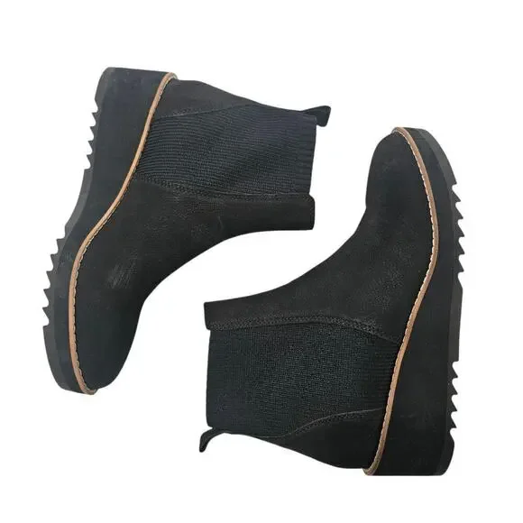 EILEEN FISHER Lilou Nubuck and Recycled Stretch Knit Bootie in Black Size 8.5