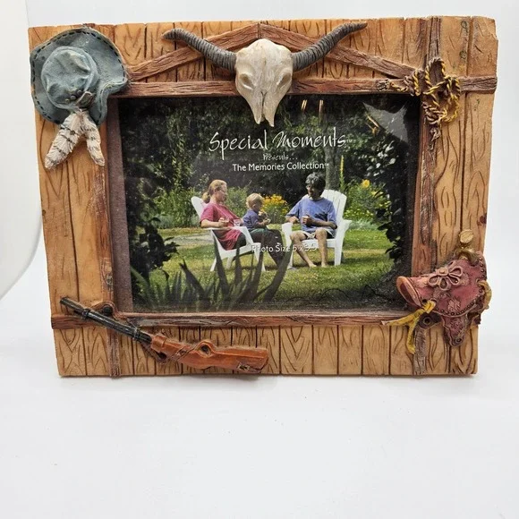 Western Picture Frame 5x3.5 Rustic Cowboy Decor Skull‎ Hat Boots