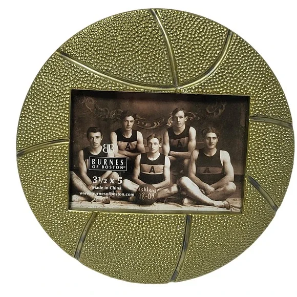 Burnes of Boston Basketball Photo‎ Frame Gold Textured Round 3.5x5 Sports Decor