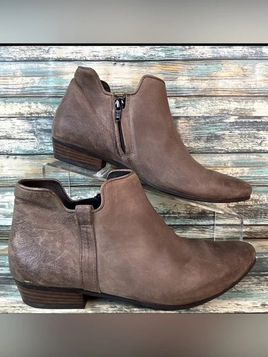 PAUL GREEN Ankle Booties Womens US 6.5 Distressed Gray Leather Low Block Heel