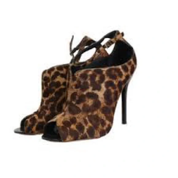 BRIAN ATWOOD Liese Leopard print calf hair ankle boots peep toe stiletto heels