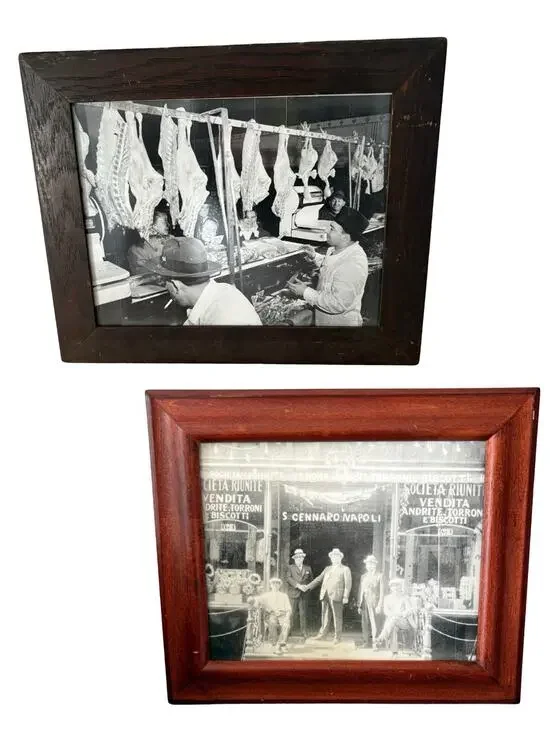 Wood Vintage Frames W/ Little Italy B&W Picture Reprints | Deli Butcher Shop