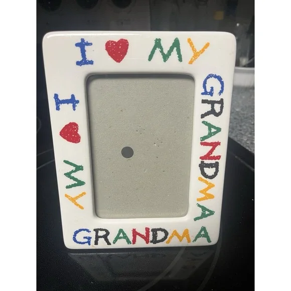 I Love My Grandma Colorful Ceramic Picture Frame Holds 4x6 Photo- Vintage 90's