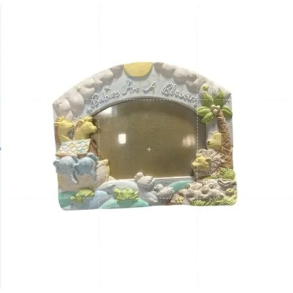 Babies Are A Blessing Noah's Ark Picture Frame Resin Nursery Decor Pastel Animal