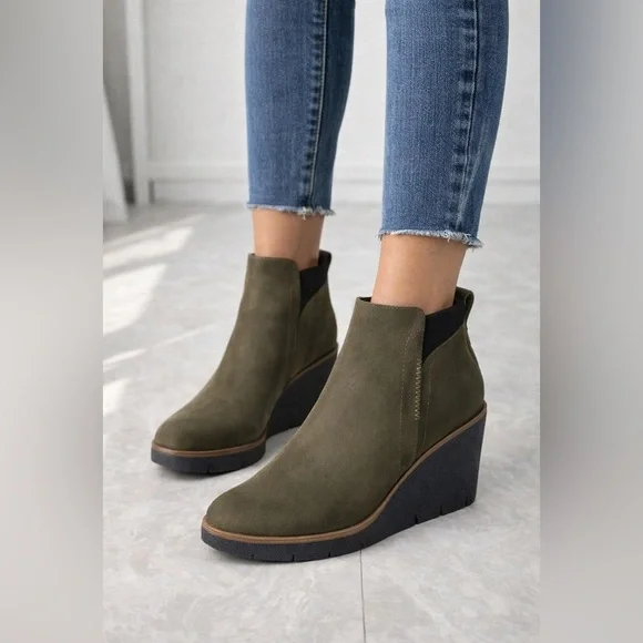 Dr. Scholl’s Berklie Wedge Ankle Boot Olive Comfort Bootie Women’s Size 10