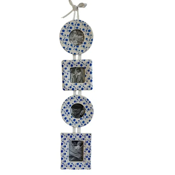 Vintage Hanging Photo Frame Blue White Floral Set cottagecore farmhouse 90s