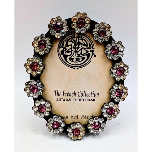 Class Act Studios French Collection Rhinestone Flower Oval Photo Frame 2.5x3.5