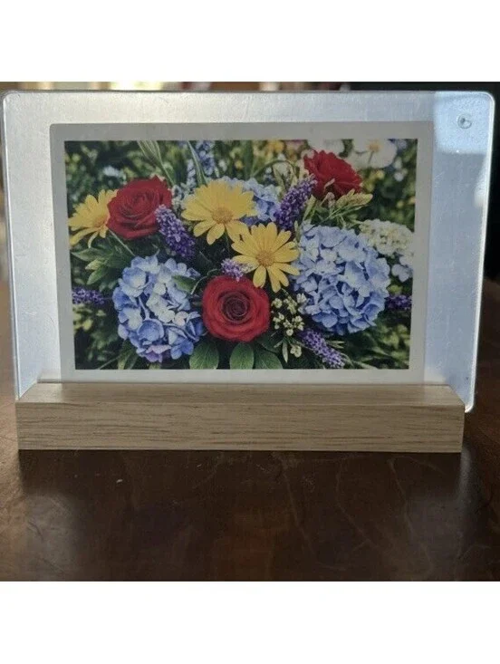 Magnetic Acrylic Photo Frame 4x6 Clear Double Sided Wood Base Desktop Display