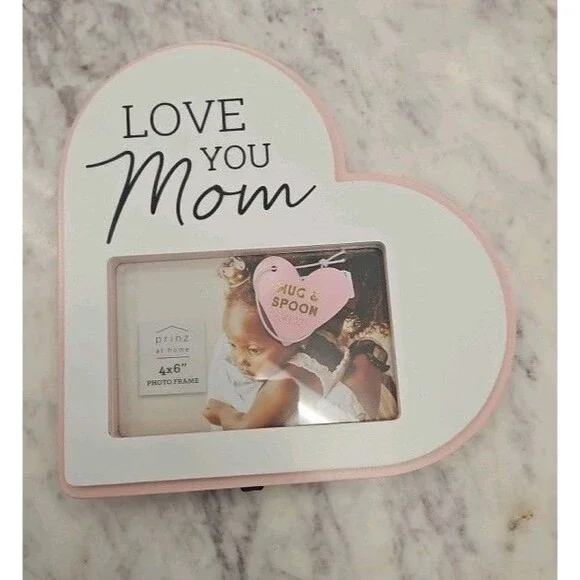 Prinz at Home Heart-Shaped Photo Frame 4x6 White Pink Mother's Day Gift