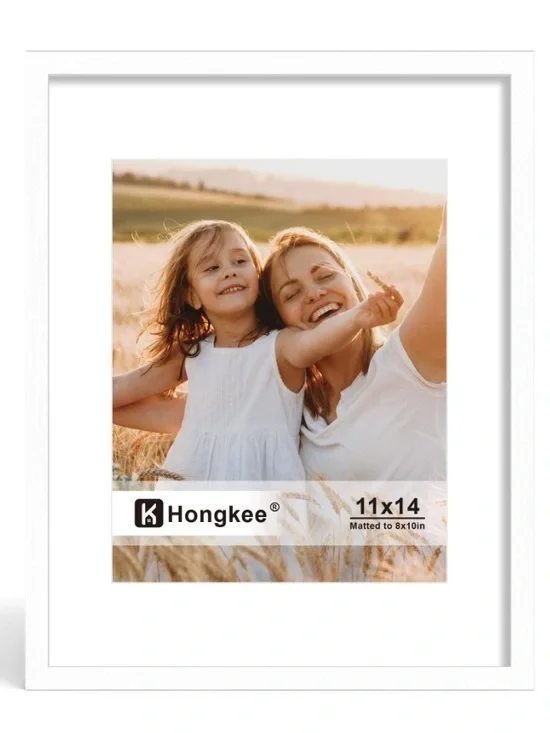 WHITE Solid Wood and Glass Picture Frame 11x14” (matted to 8x10”)