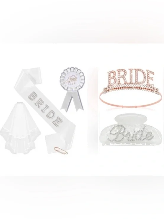 Bridal Shower Bachelorette Party Bride Celebration Tiara Sash Pin Veil Bundle