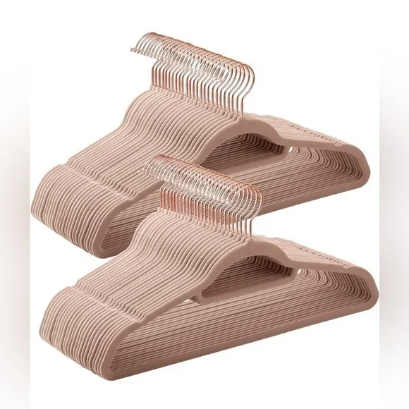 NEW Velvet Hangers, Rose Gold Swivel Hook, Non-Slip, Space-Saving, 50 Pale Brown
