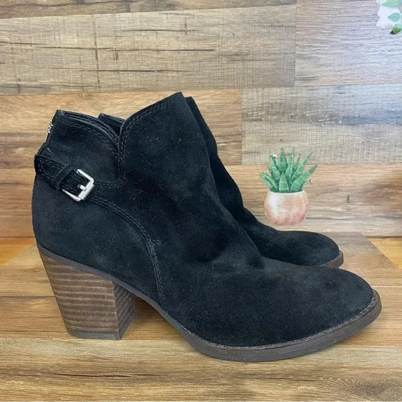 Sam Edelman Miriam Burnished Black Suede Zip Ankle Booties Size 8