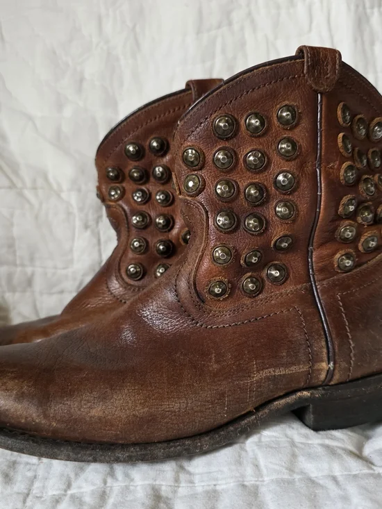 Frye Brown Leather Studded Ankle Boots