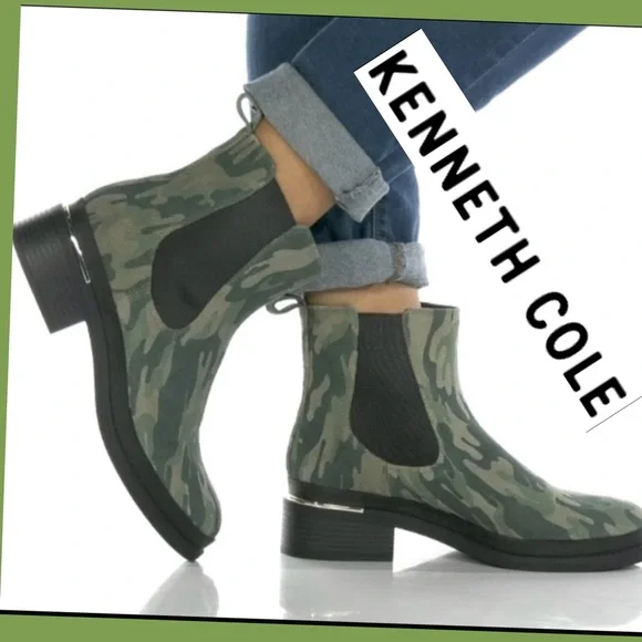 KENNETH COLE NEW YORK Women's Levon 2.0 Welt Chelsea Booties Olive Camo Size 5M