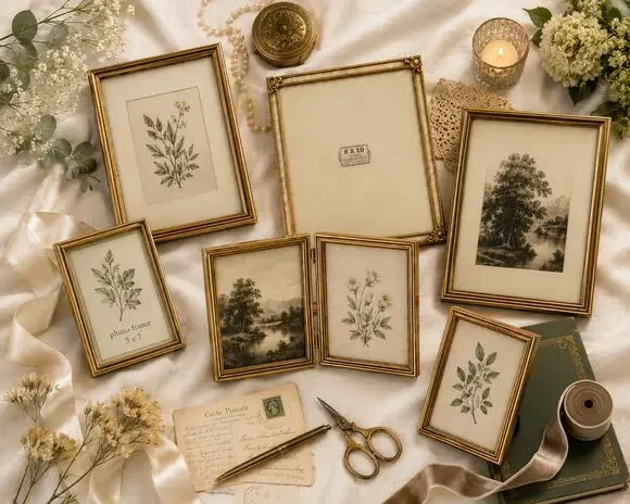 6 Gold Tone Vintage Style Tabletop Picture Frames