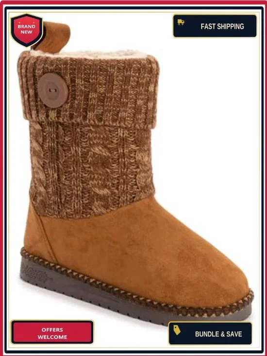 Muk Luks Janet Ankle Bootie Faux Fur Lining Water Resistant