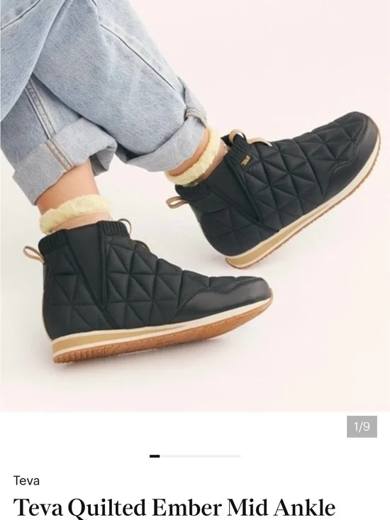 Teva Quilted Ember Mid Ankle Booties in Black with Tan Sole