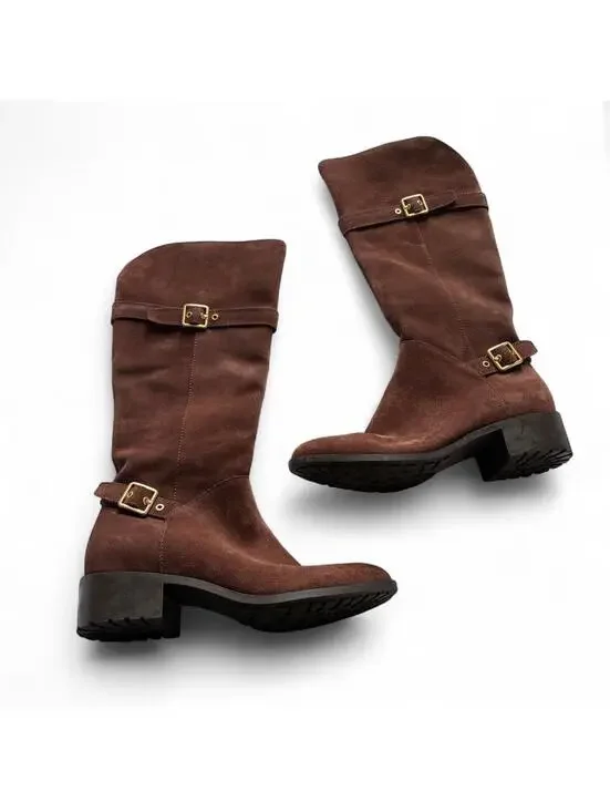 Cole Haan Brown Gold Buckle Leather Riding Boots Size 8