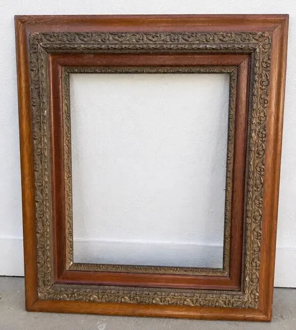 Antique Oak Picture Frame 16x20 Ornate Wood Gilt Fits Oil Painting Canvas c1900
