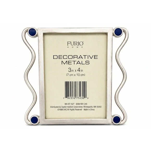 Furio Home 3x4 Silver Metal Picture Frame Blue Enamel Accent Modern Desktop