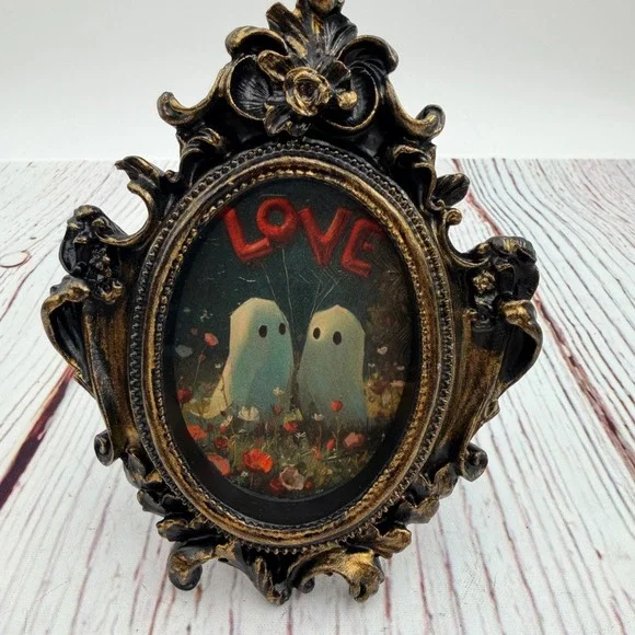 Handmade Ghost Love Ornate Baroque Gold Resin Frame Decoupage Art Print 4.5