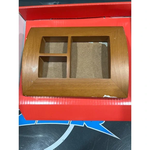 Wooden Collage Picture Frame Valet Box Curved Lid 3-Photo Storage Keepsake Case