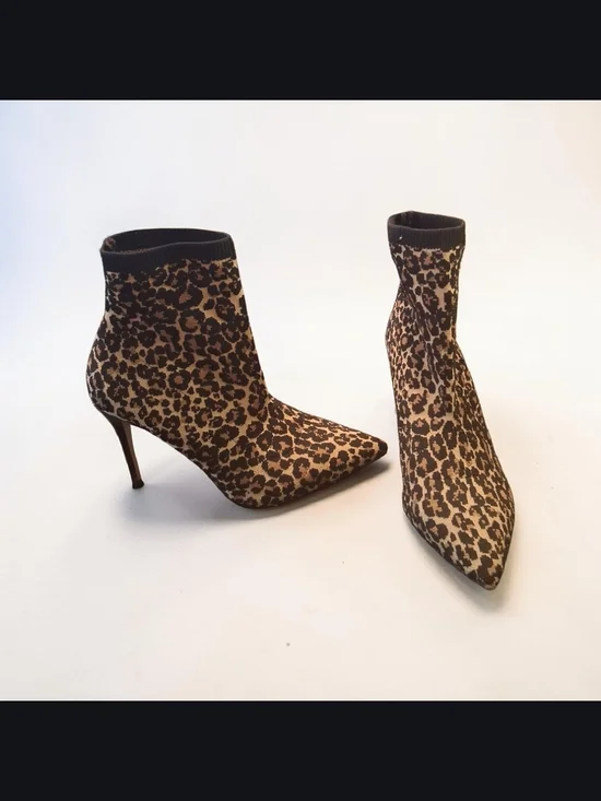 Something Navy Leopard Prink Cheetah Sock Boots Womens Size 9.5 Stiletto Heels