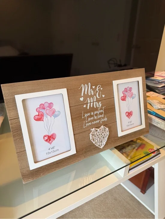Mr. & Mrs. Rustic Wood Double Photo Frame - White Accent